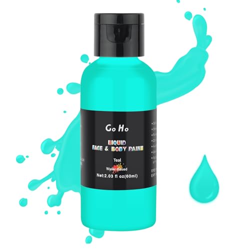 Go Ho Teal Face Body Paint(2.1 oz),Teal Makeup Water Based Face Paint and Body Paint for Airbrush...