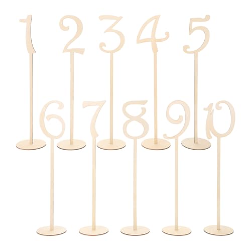 Toyvian Tischnummern 1-10 aus Holz 10 Stück Rustikale Tischaufsteller mit Ständer Vintage Tischdeko für Hochzeit Gastronomie Geburtstag Taufe Platzkarten-Halter Natur