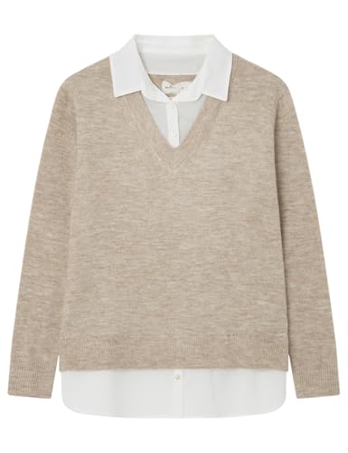 Springfield Jersey bimateria con Camisa Combinado Camisero, Marrón Topo, S para Mujer