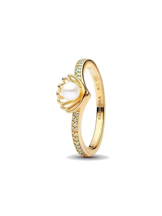 Disney Ariel 14k Gold-Plated Ring with Treated White Freshwater Cultured Pearl and Aurora Borealis Clear Cubic Zirconia