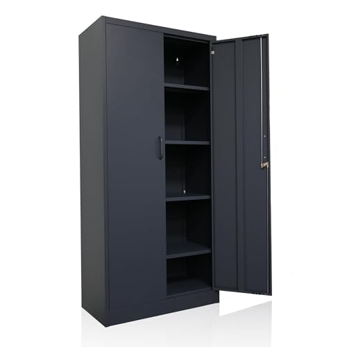 Ondis24 Aktenschrank, Mehrzweckschrank, Schloss, verstellbare Ablagen, Stabil, belastbar, Doppeltüren mit Türmagnet und Griffen Robust, werkzeugschrank, Büro, Werkstatt, Garage (Anthrazit, 170)