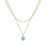 TINGN March (Aquamarine) Birthstone Necklace for Women Girls 14K Gold Plated Layered Necklaces Elegant Gold Pendant Necklace Jewellery Birthday & Anniversary Gift for Her
