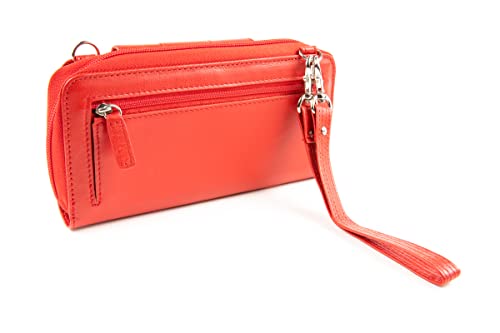 Women's Wallet RFID Cell Phone Purse Leather Crossbody with Accordion Pebbled Red4