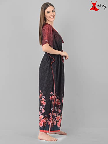 Image of Noty Women's Kaftan Nighty | Digital Print | Sarena Fabric | V Shaped Neck Nightwear | Nightdress for Girl
