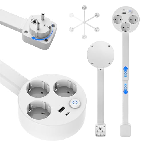 Steckdosenverlängerung mit Schnellladefunktion,ausziehbare Steckdose mit ausziehbarer,drehbare steckdosenleiste (45-67cm),1 USB A,1 USB C und 3-Fach Steckdose,360° schwenkbar Socket Extension
