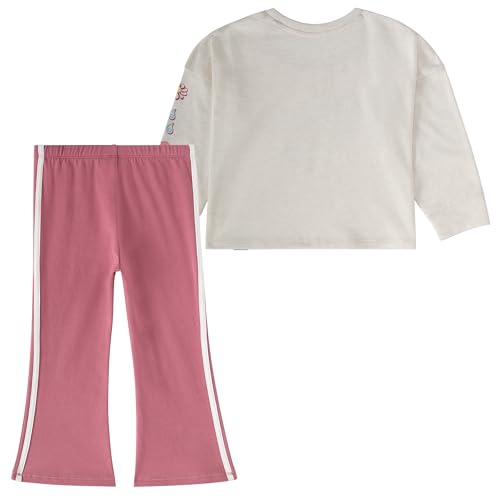 adidas Girls' 2-Piece Long Sleeve Graphic Tee & Flare Pant Set, Oatmeal Heather Pink, 12M2