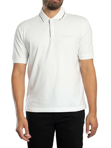 Armani Exchange Men's Essential, Striped Collar Side Milano-New York Logo Lettering Polo Shirt, Off White, XL, Off White, XL