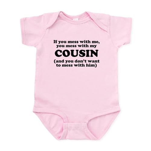 Cafepress 100311621813D62 You Mess With My Cousin Body Suit Infant Bodysuit Baby Romper Petal Pink cover