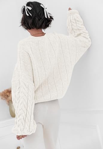 Image of PRETTYGARDEN Womens Sweaters Spring 2026 Cable Knit Long Sleeve Crewneck Oversized Sweater Chunky Pullover Loose Outfits