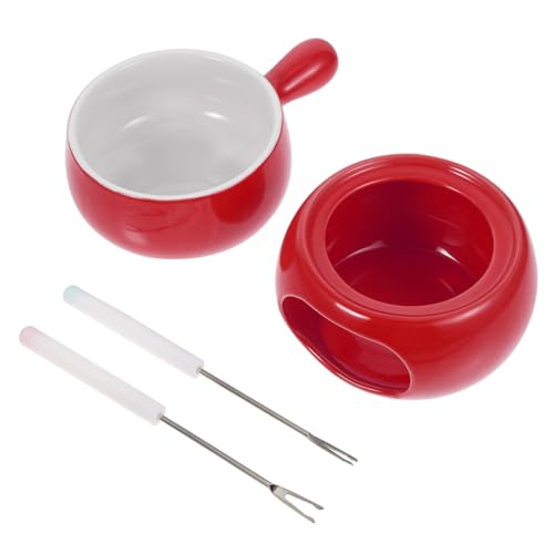 VALICLUD Fonduta Ceramica con Base Rossa e Manico Ergonomico Pentola Sciogli Cioccolato e Burro con Candela Tealight per Formaggio e Dolci per Cucina e Feste