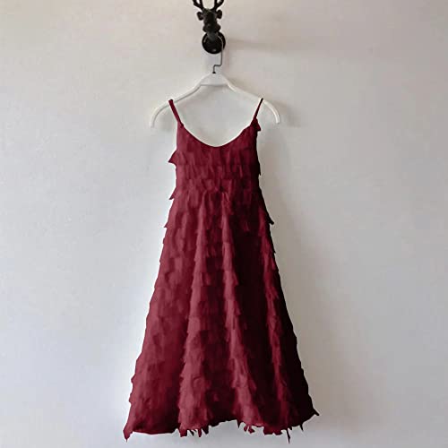 Kamong Mommy And Me Dress,Women's Cute Beach Dress,Girls Holiday Sundress,Elegant Backless Matching Tassel Sling Maxi Dresses Burgundy #TOP1