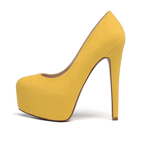 YODEKS Women's Round Toe Platform High Heels Pumps Slip On Elegant Dress Shoes2