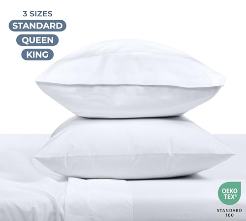 Image of ROYALE LINENS 100% Organic Cotton Percale Pillowcases Set of 2 - Standard Size Percale Pillowcase - Standard Set of 2 Pillow Cover - Breathable, Cool & Crisp White Pillow Cases (20 inchx26 inch, White)