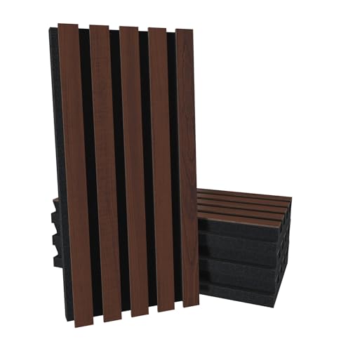 4 Pack — Acoustic Slat Wood (HDF) Pole-HALF Wall Panel Set | Sound Absorption & Diffusion | Noise Reduction & Stylish Decor | 50x25cm | Color: [H-POLE-53mm | Nut]