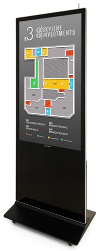 Image of Displays2go Digital Display Advertising Floor Stand with (2) 10W Speakers & (4) Locking Wheels (DF055NLB2S)