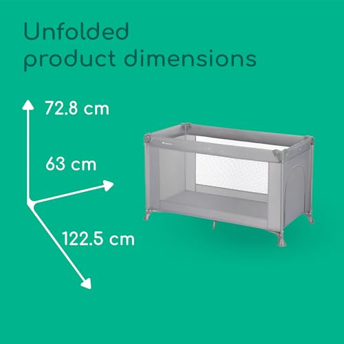 Image of Bebeconfort Sweet Dreams Baby Travel Cot, 0-3 Years (0-15 kg), Lightweight Travel Cot for Babies, Large Padded Mattress, Side Window, Easy Compact Foldable, with Travel Bag, Mineral Grey
