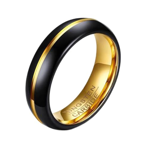 Anillo de tungsteno de 6 mm para hombre con línea dorada, alianzas de boda y compromiso