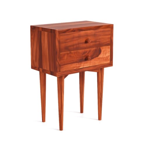 Image of Jangid Handicraft Solid Sheesham Wood Bedside Table for Bedroom | Wooden Bed Side Nightstand End Table with 2 Drawer Storage for Home & Living Room | Sofa Side Table | Rosewood, Honey Finish