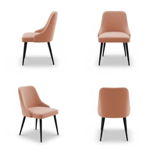 Image of Finch Fox Taskpro Modern Unique Velvet Upholstered Seating Living Room Dining Chair with Black Metal Legs in Peach Color