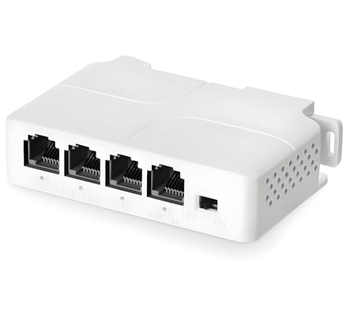 Image of 4 Port PoE Extender, 1 PoE in 3 PoE Out, IEEE802.3af /at PoE Powered Passthrough Switch, 100Mbps Ethernet, DIN Rail & Wall Mount
