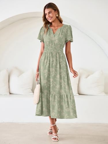 Image of Simplee Womens Summer Boho Maxi Dress Semi Formal Wedding Guest Short Sleeve V Neck Empire Waist Floral Long Dresses