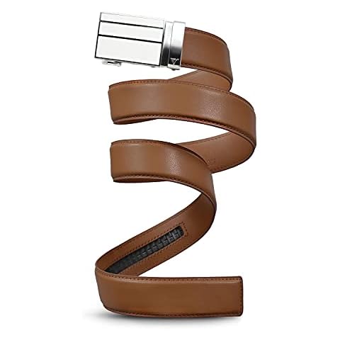 Mission Belt Men's Ratchet Belt - Great White Buckle/Saddle Brown Leather, Custom (Up To 56) Cover