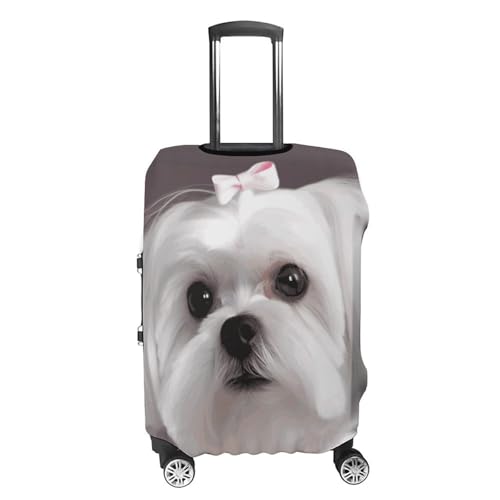 Lovely Maltese Dog Luggage Covers Elastic Suitcase Cover Protector Cute Travel Suitcase Protector Anti-scratch Fits 19-32 Inch Luggage M4