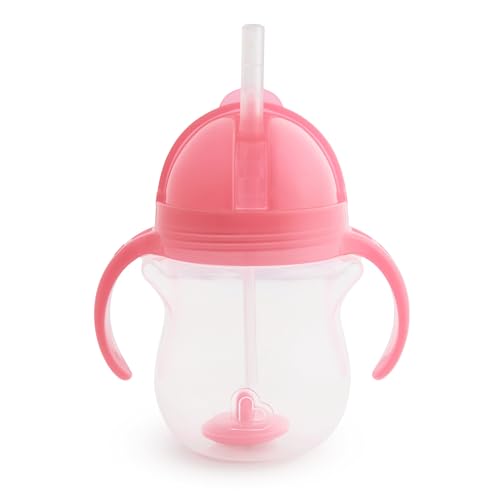 Image of Munchkin Any Angle Sippy Cup for Toddlers, Weighted Straw Trainer Cup with Click Lock Lid, 7 Ounce, Pink