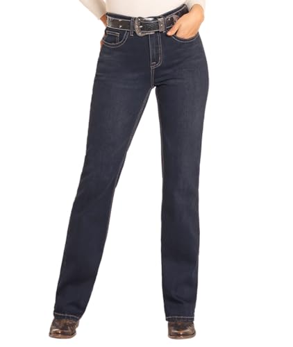 Rock & Roll Denim Women's High Rise Bootstitch Modest Bootcut Jeans - Dark Wash2
