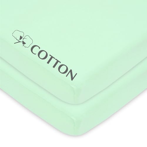 Image of American Baby Company 2 Pack 100% Natural Cotton Fitted Mini Crib Sheets 38 inch x 24 inch - Soft & Breathable Small Nesting Portable Sheets, Fits Pack N Play Mattresses, Mint, for Boys & Girls
