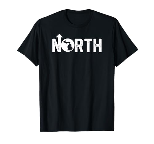 Vintage Up North Michigan Distressed Text State Map T-Shirt