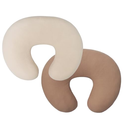 Image of Owlowla Muslin Nursing Pillow Cover,2Pack Soft Cotton Nursing Cover Set Fits Breastfeeding Pillow for Baby Boy Girl(Natural&Caramel)