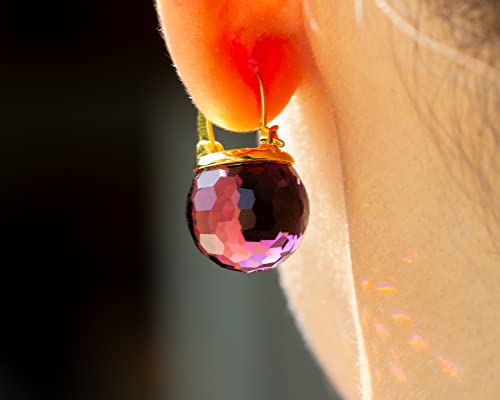 Image of Crystal Earrings for Women, Sparkly Austrian Crystal Disco Ball Earrings, 18K Gold Plated Post Drop Earrings with Colorful Spheres, Hypoallergenic & Lightweight, Ideal Gift for Her