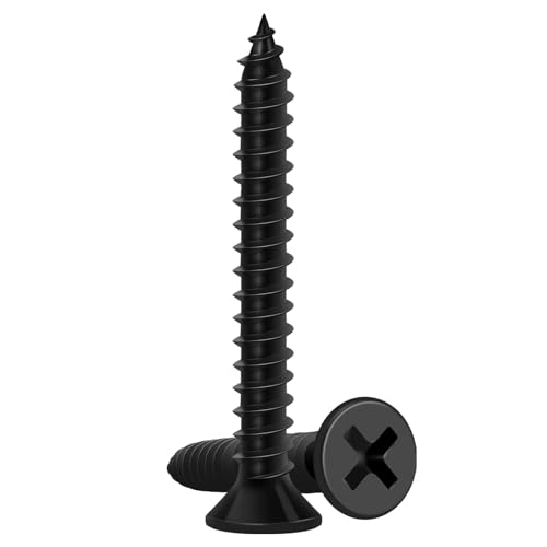 Image of Wood Screws 1-1 /4 Inch, 115 PCS FIXLINK Premium Flat Head Phillips Black Wood Screws, Self Tapping Electrophoresis Used in Indoor Furniture, Woodworking (#8 x 1-1 /4 inch)