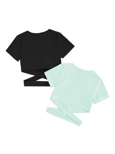 Image of Milumia Girl's 2 Piece Cut Out Crisscross Crop Tops Short Sleeve Tee Shirts | Dance Tops, Casual Top, Round Neck, Campus Outfit, Summer Top, T Shirts