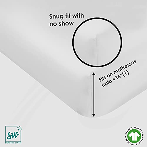 Sw Swastha Linen Full Fitted Bed Sheets 100% Organic Cotton, 300 Thread Count Fits Mattress Upto 16 Inches Deep Pocket Hotel Quality Luxury Soft Bedding 1 Piece Sateen Sheet - White #TOP3