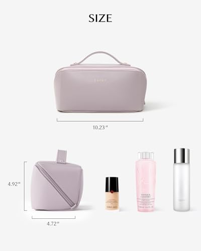Image of EACHY Travel Makeup Bag, Large Capacity Cosmetic Bag for Women, Waterproof PU Leather, Flat Open Portable Toiletry Bag for Skincare, Brushes & Travel Essentials