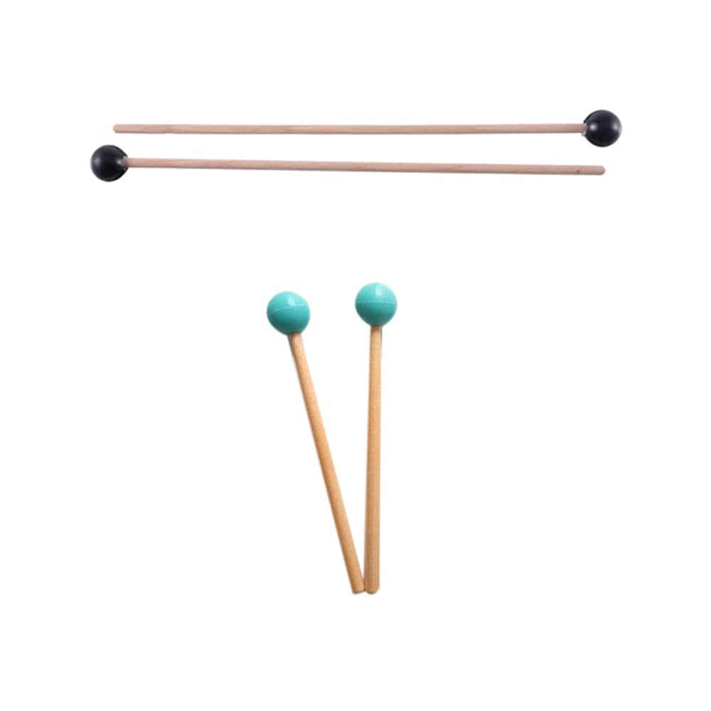 4Pcs Soft Rubber Sticks Wood Handle Bell Mallets for Glockenspiel Xylophone Bell Parts, Black &amp; Green