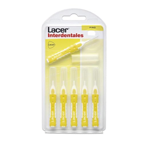 LACER - Cepillo Interdental Recto Fino 6 Unidades, Mango Bimaterial y Antideslizante, Cuello Flexible, Máxima Eficacia, Filamentos Tynex, Previene y Elimina la Placa Bacteriana