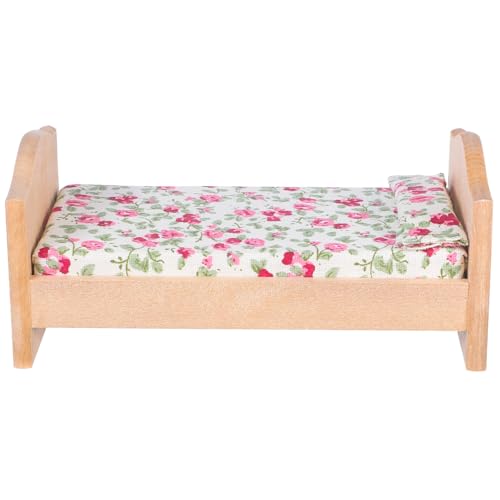 Healifty Puppenhaus Bett Holz Mini Puppen Holzmöbel Einzelbett Miniatur Möbel Modell Spielzeug 1: 12 Puppenhaus DIY Schlafzimmer Wohnzimmer Zubehör Mikrolandschaft Dekoration
