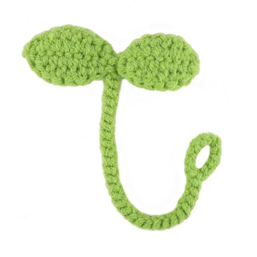 Knitted Crochet Leaf Sprout, Handmade Cute Crochet Sprout Bookmark Charm Crochet Plants Bookmarks Ornaments for DIY Craft Headphone Accessories and Cable Tie