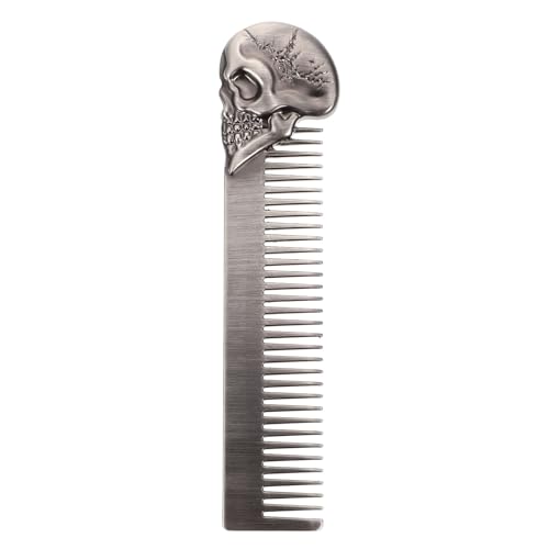 GAROZATION Peine de Aleación de Zinc Adecuado para Peinar y Limpiar Cabello para Hombre Diseño de Calavera Peine Ligero de Bolsillo para Uso en Salón y Hogar