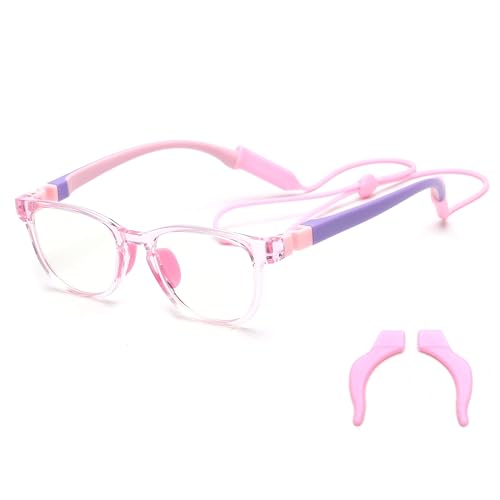 JM Kids Blue Light Glasses, Computer Gaming Grasses for Girls Boys Age 3-10, Anti Blue Ray TR90 Eyeglasses Pink Square Style