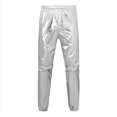 Mens Metallic Shiny Sweatpants 70's & 80's Disco Dance Rave Party Trousers Elastic Waist Tapered Pants with Pockets