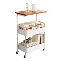 3 Tier Side Table Small End Table Metal Rolling Utility Cart with Storage Shelf, Sofa Table Snack Tray Beside Couch Console Tall Night Stand for Living Room, Bedroom, Kitchen, Office, Bathroom (White)