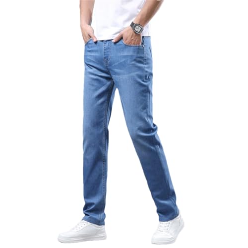 Men Jeans Cotton Business Classic Slim Denim Pants Work Light Blue Trousers Light Blue 34