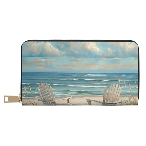 Beach Scene with Chairs Printed Long Wallet for Women Men Cute Coin Purse with Card Holder