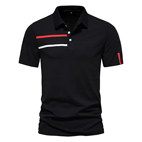 Polo para hombre, diseño de patchwork, deportivo, transpirable, informal, verano, manga corta, ligera, cómoda, Negro , XXL
