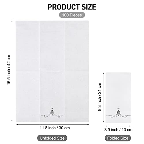 100 Pack Christmas Disposable Guest Napkins 12 x 17 Inch Silver Foil Christmas Trees Napkins Xmas Tree Hand Towels for Bathroom Kitchen Weddings Christmas Holiday Party – Image 2