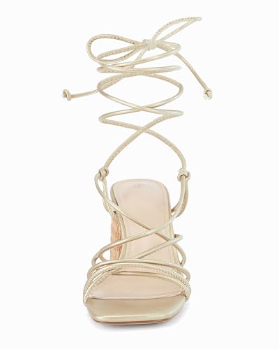 Image of PiePieBuy Women's Lace Up Chunky Braided Heel Sandals Square Toe Strappy Ankle Strap Heels